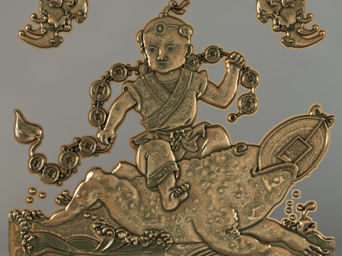 Panel Buddha and symbols of good luck 3D Model