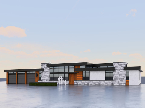 Residencia de piedra moderna de Pineneedle Row Modelo 3D