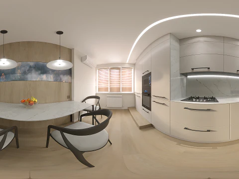 Scene Kitchen with Dining Area 3D Model