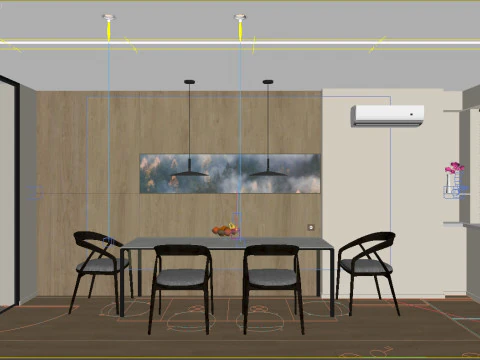 Scene Kitchen with Dining Area 3D Model