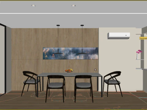 Scene Kitchen with Dining Area 3D Model