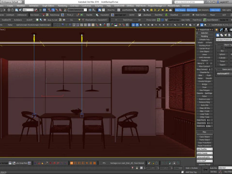 Scene Kitchen with Dining Area 3D Model