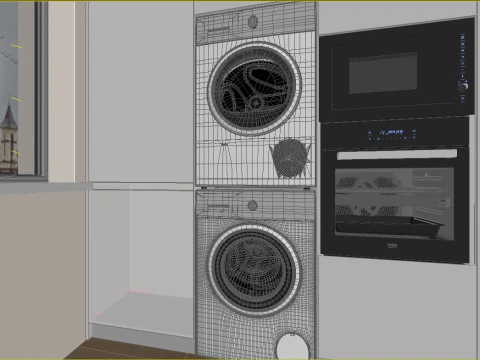 Scene Kitchen with Dining Area 3D Model
