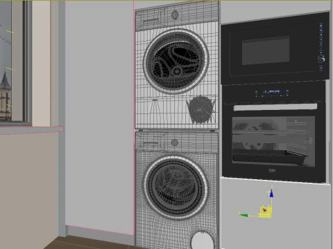 Scene Kitchen with Dining Area 3D Model