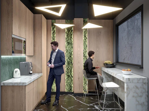 O palco &eacute; uma cozinha moderna de escrit&oacute;rio Modelo 3D