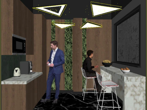 The stage is an office modern kitchen 3D Model