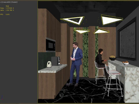 The stage is an office modern kitchen 3D Model