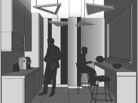 The stage is an office modern kitchen 3D Model