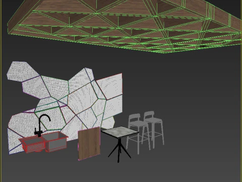 The stage is an office modern kitchen 3D Model
