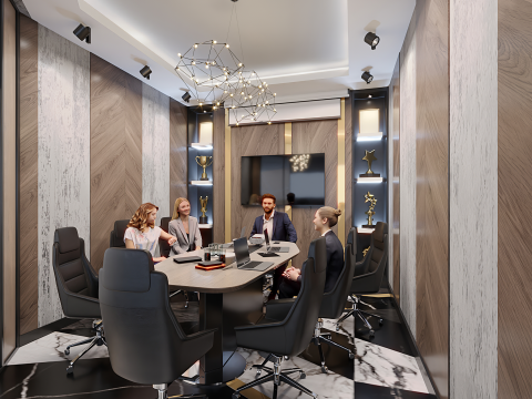 Birden fazla odalı modern bir ofis alanının hazır 3 boyutlu sahnesi 3D Model