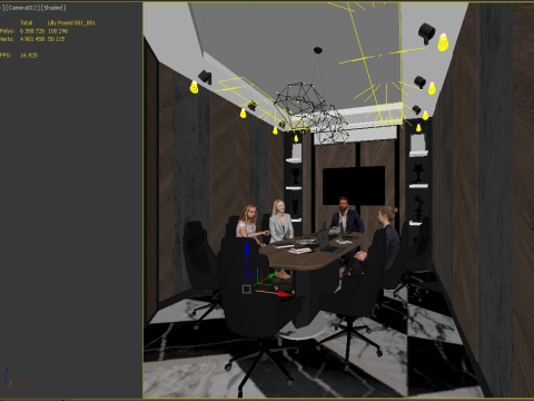 Birden fazla odalı modern bir ofis alanının hazır 3 boyutlu sahnesi 3D Model