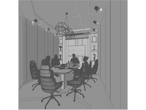 Birden fazla odalı modern bir ofis alanının hazır 3 boyutlu sahnesi 3D Model