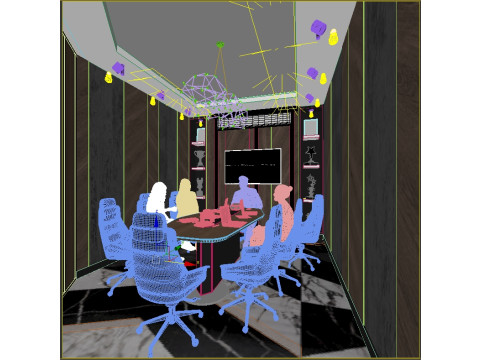 Birden fazla odalı modern bir ofis alanının hazır 3 boyutlu sahnesi 3D Model