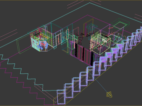 Birden fazla odalı modern bir ofis alanının hazır 3 boyutlu sahnesi 3D Model