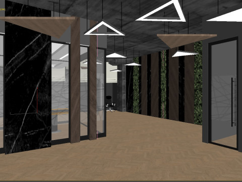 Birden fazla odalı modern bir ofis alanının hazır 3 boyutlu sahnesi 3D Model