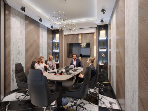 Birden fazla odalı modern bir ofis alanının hazır 3 boyutlu sahnesi 3D Model