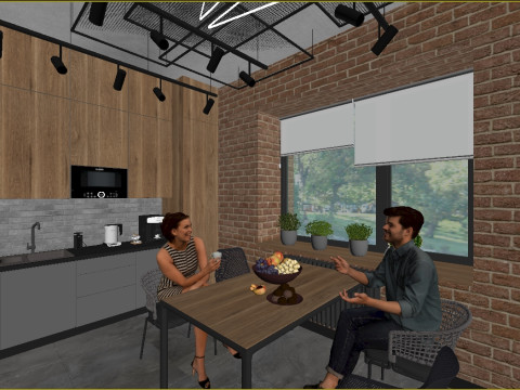 Scena - Biuro Kuchnia jedno pomieszczenie Model 3D