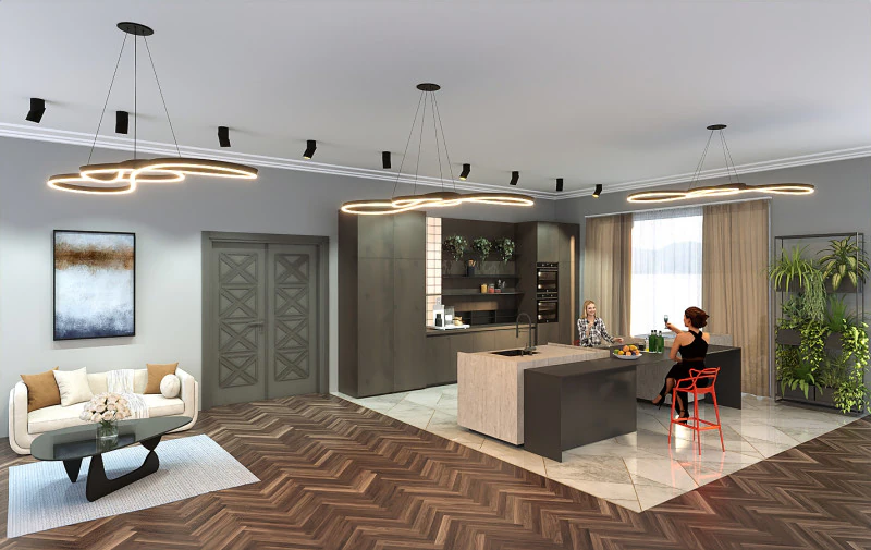 Scene - Modern Kitchen-Living Room 3D Model .c4d .max .obj .3ds .fbx .stl .blend