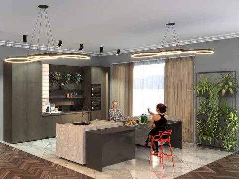 Scene - Modern Kitchen-Living Room 3D Model