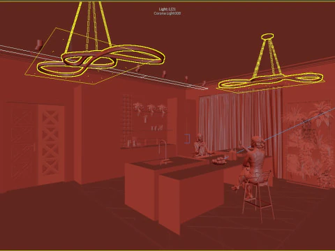 Scene - Modern Kitchen-Living Room 3D Model
