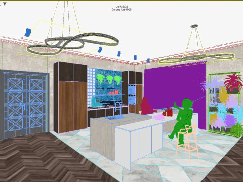 Scene - Modern Kitchen-Living Room 3D Model
