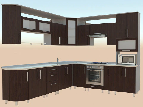 Cozinha - fachadas e equipamentos em caixilharia Modelo 3D