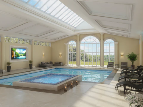 Escena 3D Interior con piscina 3ds Max 2013 V-Ray Modelo 3D