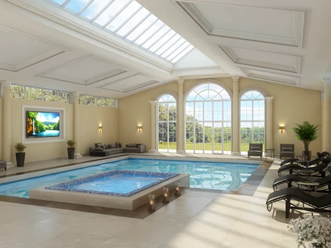 Interno scena 3D con piscina 3ds Max 2013 V-Ray Modello 3D