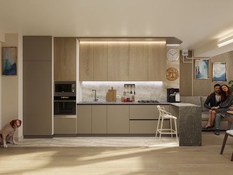 Moderne minimalistische keuken interieur eetkamer met eethoek De sc&egrave;ne 3D Model
