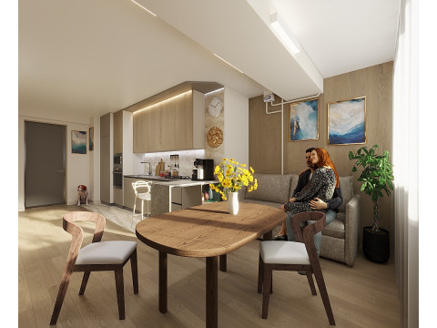 Modern minimalist kitchen interior dining room with dining area The scene 3D Model