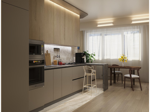 Modern minimalist kitchen interior dining room with dining area The scene 3D Model