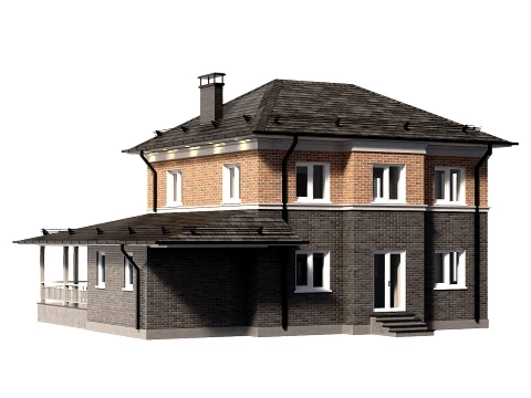 Two-story brick cottage with a veranda 3D Model