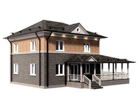 带阳台的两层砖砌小屋 3D 模型