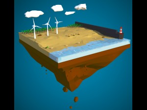 floating island of desert windfarm beach 3d model Modelo 3D