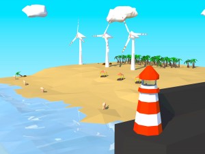 floating island of desert windfarm beach 3d model Modello 3D