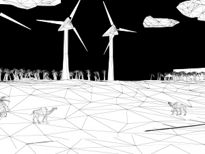floating island of desert windfarm beach 3d model 3D Model