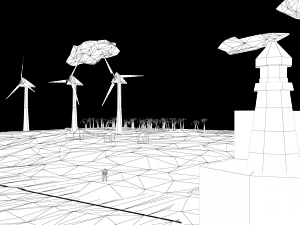 floating island of desert windfarm beach 3d model 3D Model