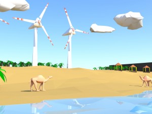 floating island of desert windfarm beach 3d model Modello 3D
