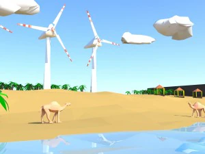 floating island of desert windfarm beach 3d model 3D Model