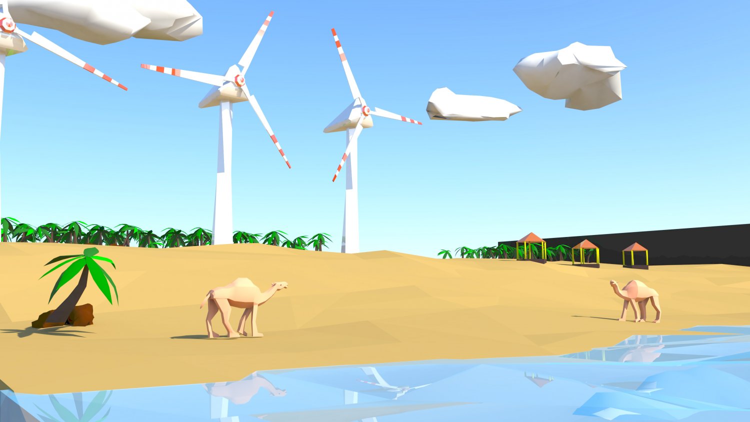 Floating Island Of Desert Windfarm Beach 3d Model 3d Model In