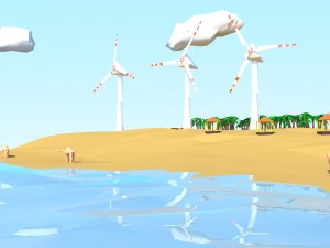 floating island of desert windfarm beach 3d model Modello 3D