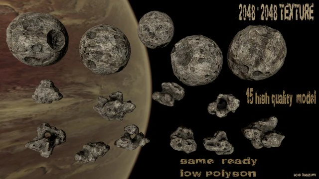 asteroid set 3D Model .c4d .max .obj .3ds .fbx .stl .blend 