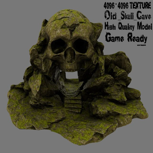 mossy skull cave 3D Model .c4d .max .obj .3ds .fbx .stl .blend