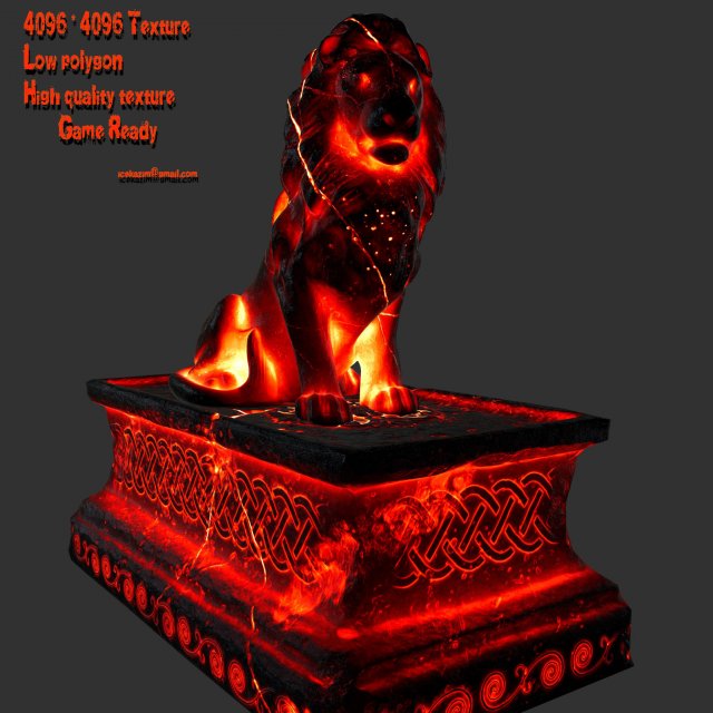 fire lion statue 3D Model .c4d .max .obj .3ds .fbx .stl .blend 