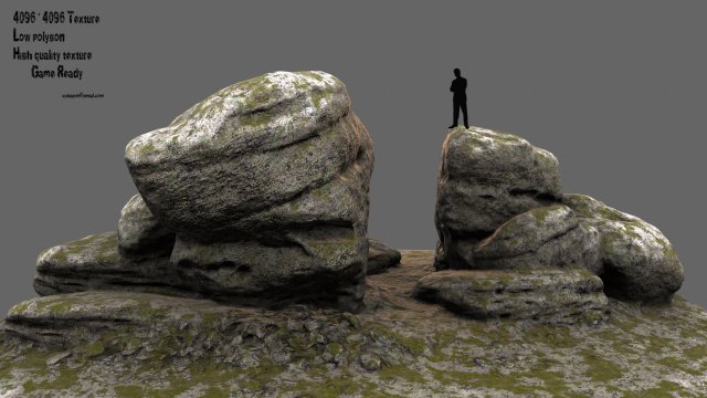 mossy rocks Model 3D .c4d .max .obj .3ds .fbx .stl .blend 