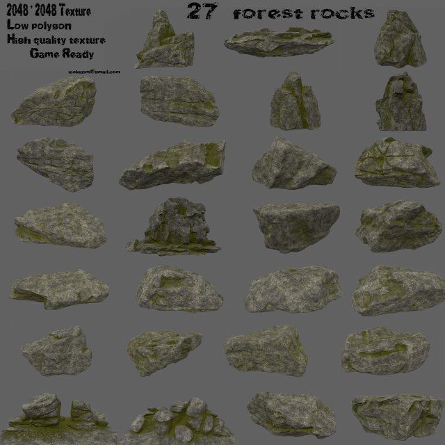 forest rocks set 3D Model .c4d .max .obj .3ds .fbx .stl .blend 