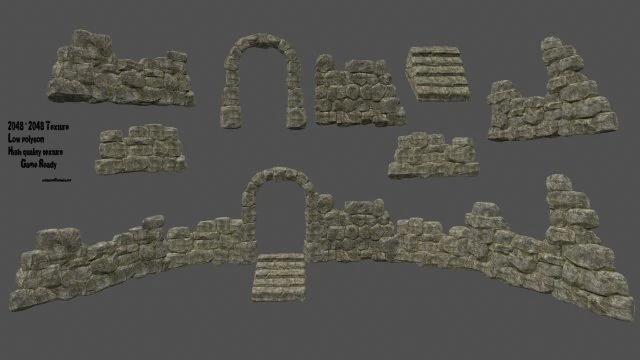 wall set 3D Model .c4d .max .obj .3ds .fbx .stl .blend 