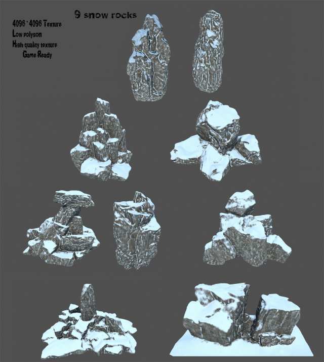 snow rocks 3D Model .c4d .max .obj .3ds .fbx .stl .blend 
