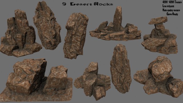 desert rocks set 3D Model .c4d .max .obj .3ds .fbx .stl .blend 
