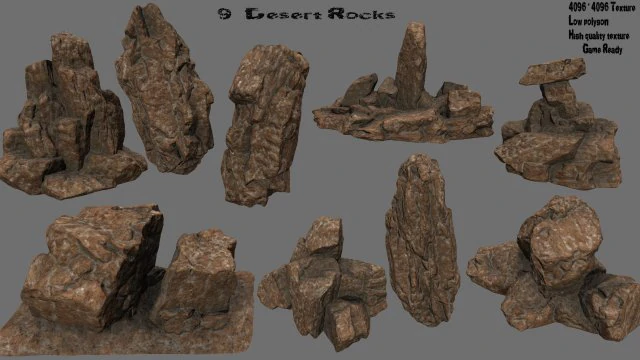 desert rocks set 3D Model .c4d .max .obj .3ds .fbx .stl .blend 